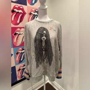 Lauren Moshi Gray Cashmere Sweater with Graphic Design